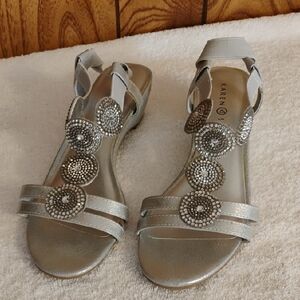 Silver Embellished T-strap Sandals